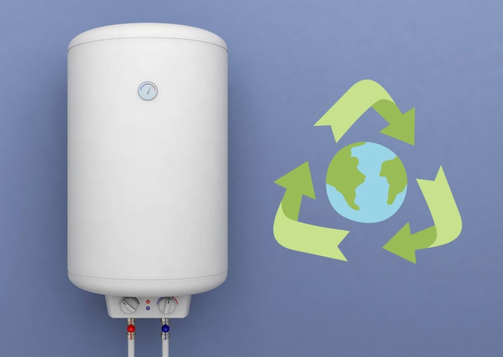 エコ給湯器と地球のエコマークのイラスト