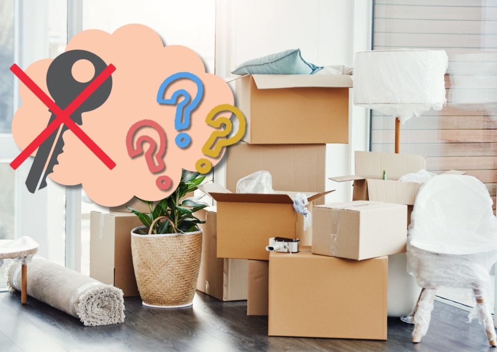 雑然と散らかった部屋で鍵を無くし、？マークが浮かんでいる