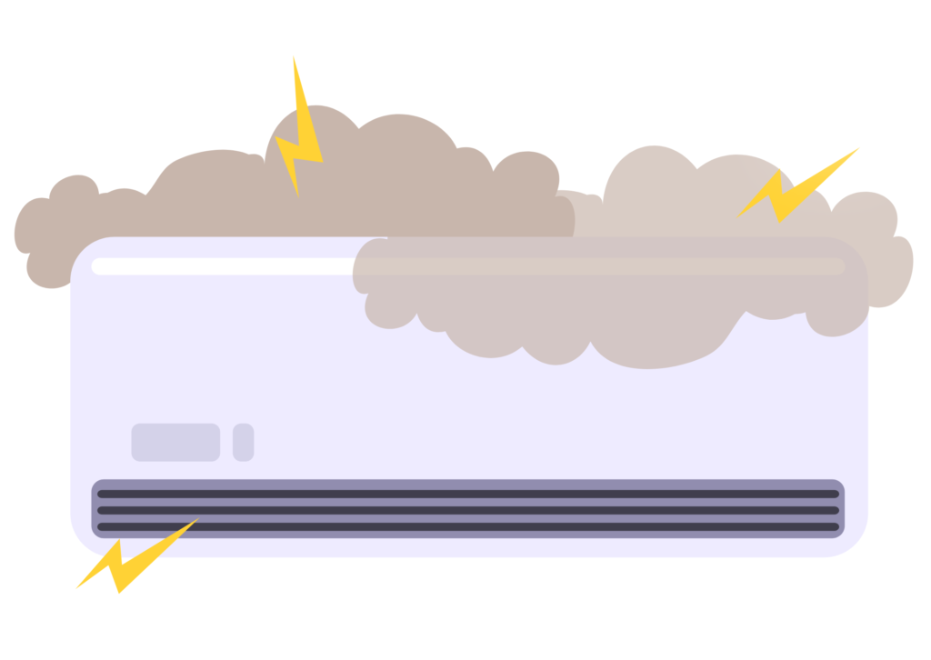 エアコンからスモッグが出ているイラスト