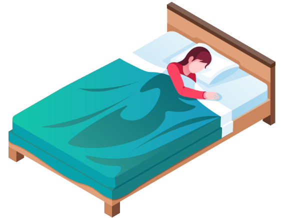 ベットで寝ている女性のイラスト